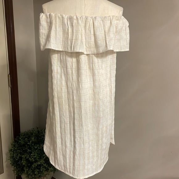 MAVEN WEST off the shoulder casual cream plaid dress / ruffle / button front Med - Picture 4 of 16